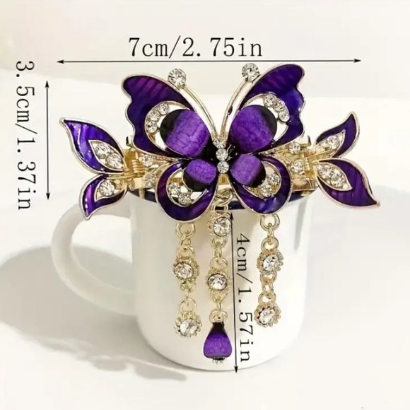 SPARKLING BUTTERFLY HAIR CLIP in Black & Grey - Picture 2 of 4